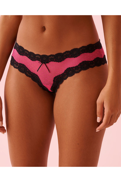 La Vie en Rose سروال داخلي جريء من الألياف الدقيقة على شكل قلب ومزين بالدانتيل