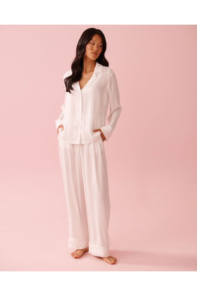 La Vie en Rose طقم بيجاما مخطط بأكمام طويلة من الساتان