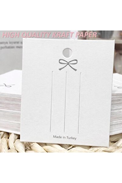 naturevo 7,3 x 6,3 cm Takı Kartı – Delikli Fiyonk Desenli Kraft Kart – Made i...