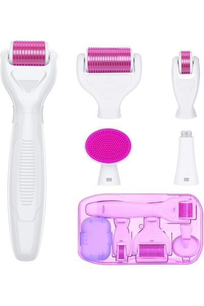 Bonjour مجموعة ديرما رولر 6 في 1 - أسطوانة تيتانيوم للوخز بالإبر الدقيقة للوج...