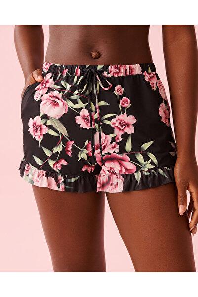 La Vie en Rose Peony Print Recycled Fibers Mesh Trim Shorts