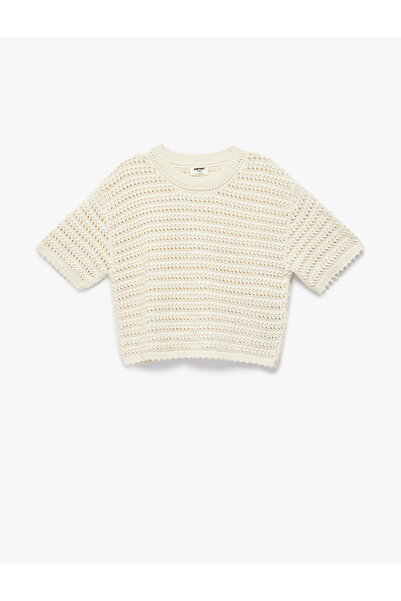 Koton tricotaj cu aspect dantelat Pulover tricotat din bumbac guler rotund cu...