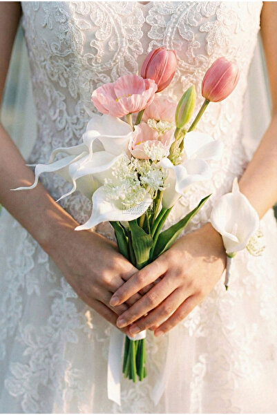 Yapay Çiçek Deposu Nazende Premium Gala Tulip Bridal Bouquet Set of 2