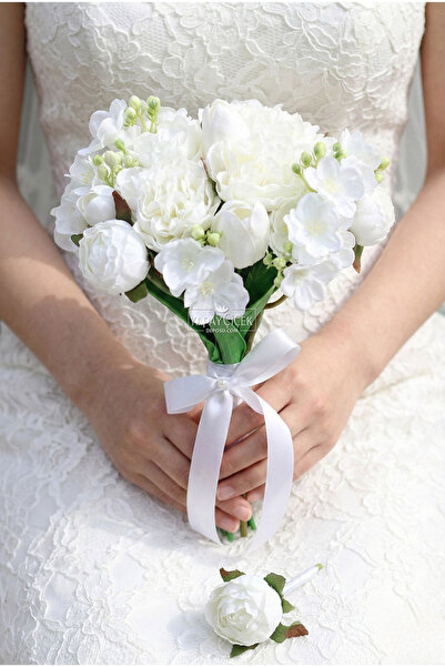 Yapay Çiçek Deposu Buket mladenki od belog jedra, božura i tulipana, set od 2...