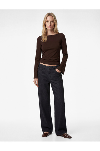 Koton Cotton Boat Neck Long Spanish Sleeve Blouse