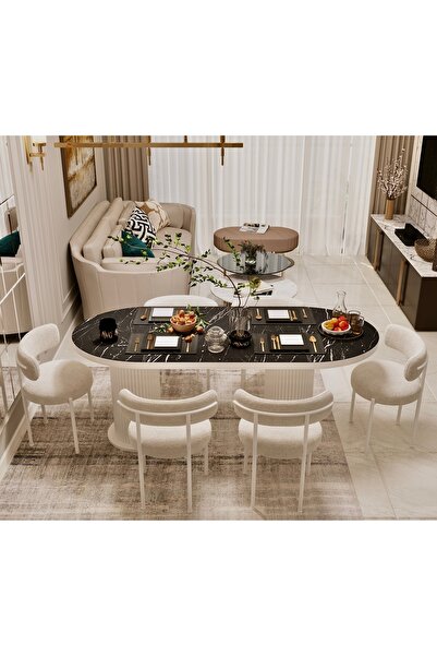 ah assel home Veyron Bohem Ayak Beyaz Sandalye 80x140 Yemek Masası Mutfak Mas...