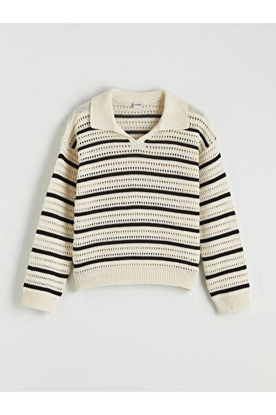 LC Waikiki Lcw Kids Polo Neck Girls' Knitwear Sweater-2 Lcw Kids Ecru Polo Ne...