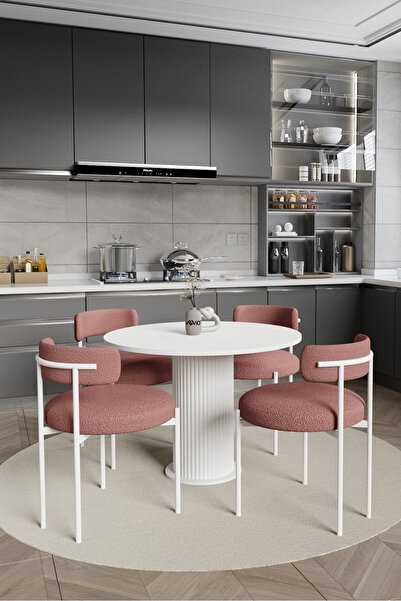 ah assel home Sweet Pink Dreams Bohem Lake Mdf Ayak 4'lü Teddy Sandalye 90x90...