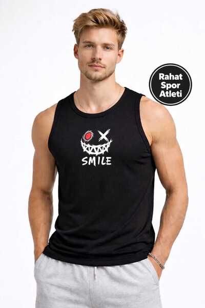 TREND ALİSSE Erkek Spor Atlet - Smile Emojili Sıfır Kol T-Shirt
