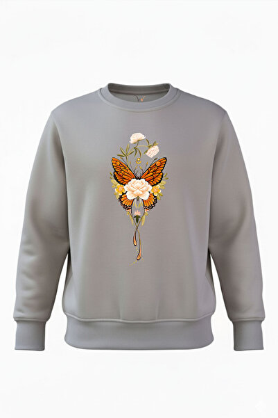 WİDİ Minimal Butterfly and Flower cu imprimeu bumbac 100% Regular Fit guler r...