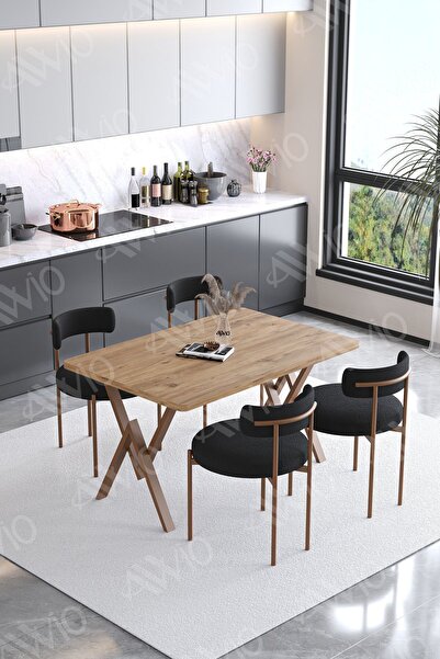 ah assel home Lionte Teddy Sandalye 80x120 Yemek Masası Mutfak Masası 4 Kişil...