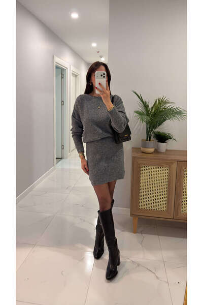 BİRCANÇİL Vedors Γκρι φόρεμα με απαλή υφή