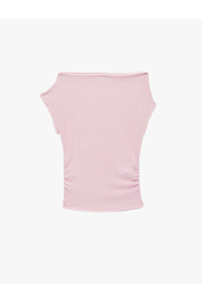 Koton εφαρμοστό Ασύμμετρο μπλουζάκι με λαιμόκοψη ντραπέ αμάνικο μπλουζάκι