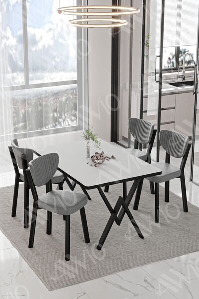 ah assel home Pedra ELMA Sandalye 80x120 Yemek Masası Mutfak Masası 4 Kişilik...