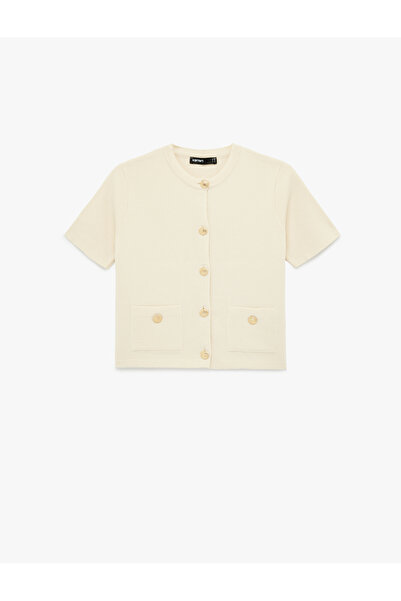 Koton Short Sleeve Crew Neck Pocket Knit Cardigan