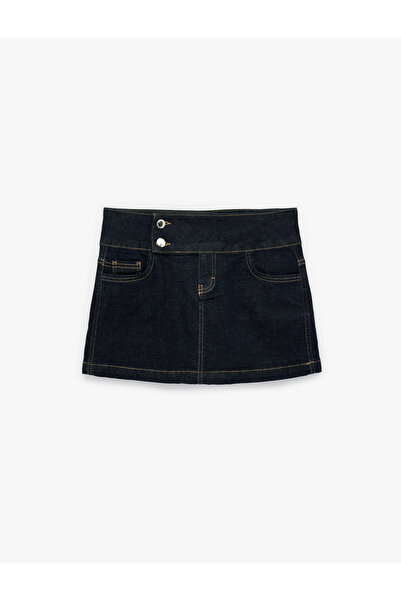 Koton Rahat Kalıp Düğme Detaylı Mini Denim Şort Etek