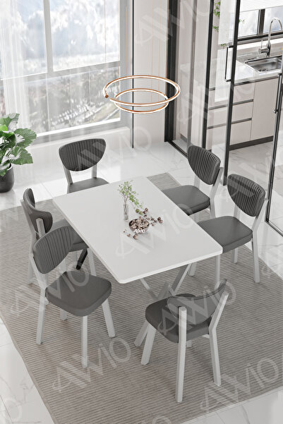 ah assel home ALİZE ELMA Sandalye 80x140 Yemek Masası Mutfak Masası 6 Kişilik...