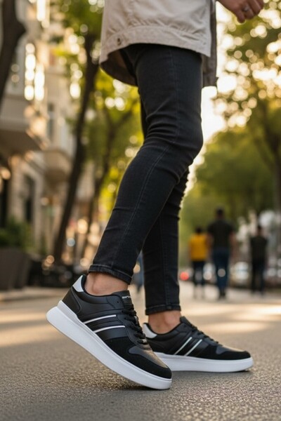 enoch Men's Casual Sports Shoes Double Stripe Sneaker with Suede Detail and C...