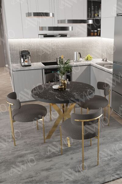 ah assel home FRAME MAT GOLD Ayak 4'lü Teddy Sandalye 90X90 Masa Sandalye Takımı