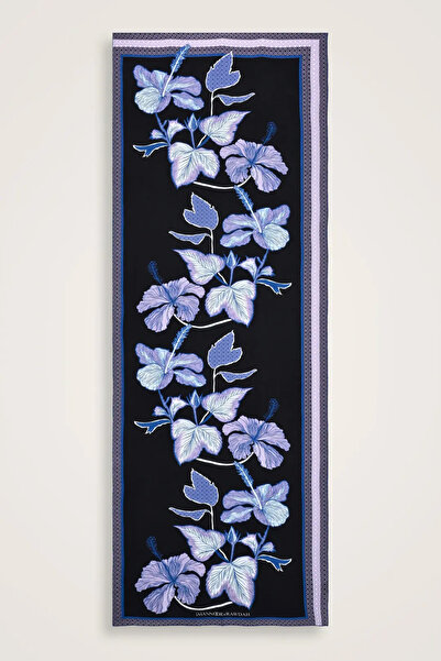 Imannoor x Rawdah Mekke Gülü Mavi-Mor Floş Viskon Şal 70x210