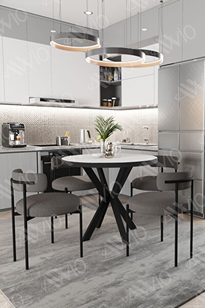 ah assel home Loan Teddy Sandalye 90x90 Yuvarlak Yemek Masası Mutfak Masası 4...