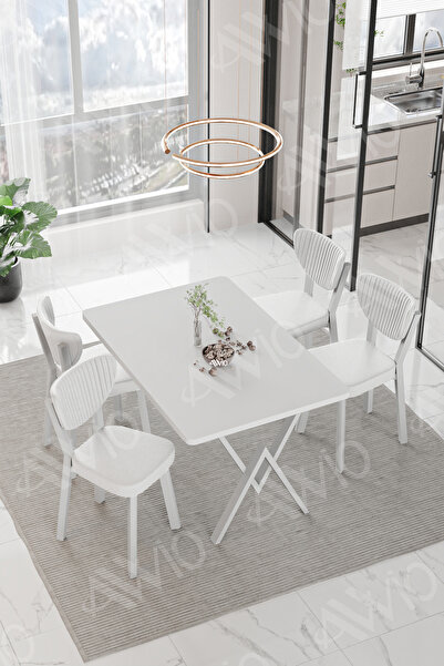 ah assel home PARLA Beyaz Elma Sandalye 80x120 Yemek Masası Mutfak Masası 4 K...