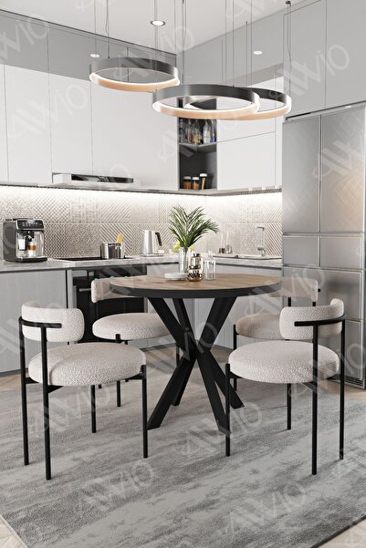 ah assel home Lonya Teddy Sandalye 90x90 Yuvarlak Yemek Masası Mutfak Masası ...