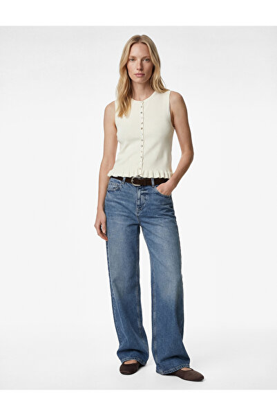 Koton Ruffled Buttoned Crew Neck Knit Vest