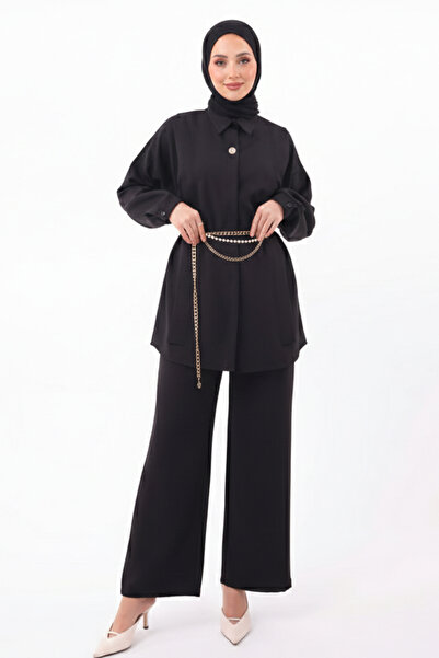 benguen Brooch Detailed Hijab Double Set N7178 Black