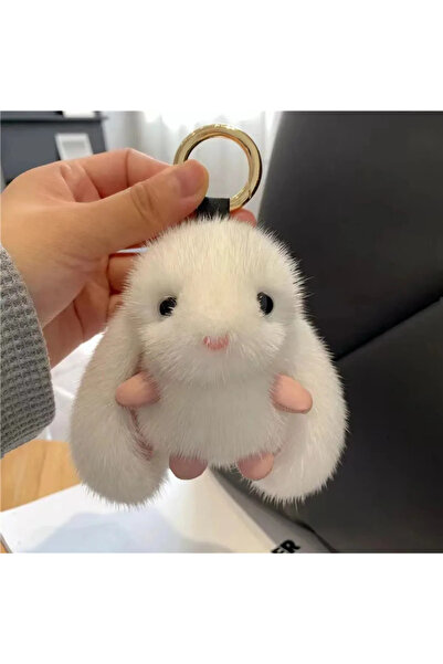Choice WHITE Cute Fluffy Rabbit Keychain Ring Plush Pompon Bunny Bag Pendant ...