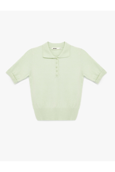 Koton Pulover tricotat cu mânecă scurtă cu guler polo cu nasturi
