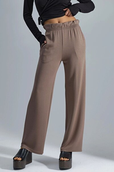 Hiccup Modal Textured Elastic Waist Straight Leg Trousers Berşan Collection