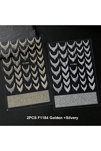 Choice ملصقات فن الأظافر الفرنسية F1184 ذهبية فضية لامعة عاكسة، بتصميم هندسي ...