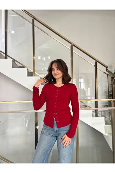 Sude Kızanlıklı Buzzy Fabric Long Sleeve Blouse with Snap Buttons