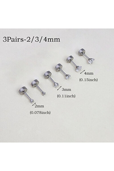 Choice 3 أزواج فضية، 6 أزواج من الأقراط المرصعة بالمسامير ذات الظهر المسطح ال...