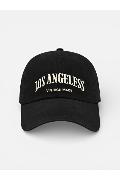LUCEA “Los Angeles Vintage Made” Nakışlı Siyah Cırtlı Şapka | Unisex Ayarlana...