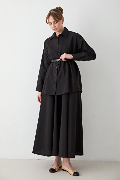 Melike Tatar Set poplin cu fustă cu curea 32-2603