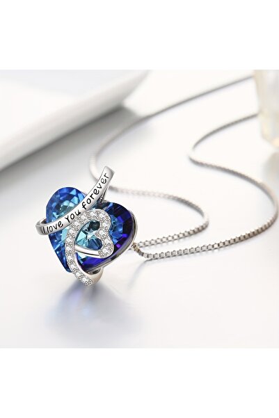 Choice قلادة من الياقوت الأزرق مطلية بالبلاتين بطول 45 سم، مزينة بعبارة "أحبك...