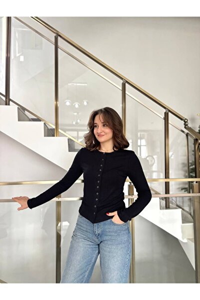 Sude Kızanlıklı Buzzy Fabric Long Sleeve Blouse with Snap Buttons