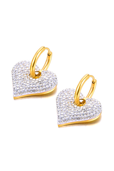 Choice E23054G-White Lokaer Sparkling Black/White Rhinestone Heart Hoop Earri...