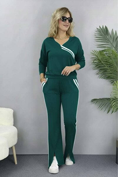 Giyimodam Women's Long Sleeve V-Neck Striped Detail Viscose Two Thread Blouse...