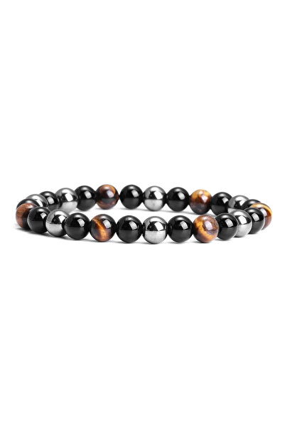 Choice 18-19cm 8mm Men Bracelet Natural Black Agate Hematite Tiger Eye Bead B...