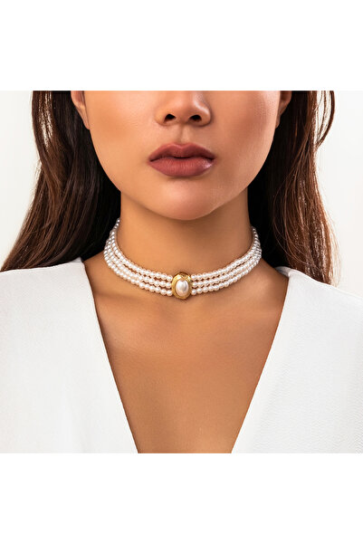 Choice1 White Color 1 Multilayer Vintage Imitation Pearl Short Choker Necklac...