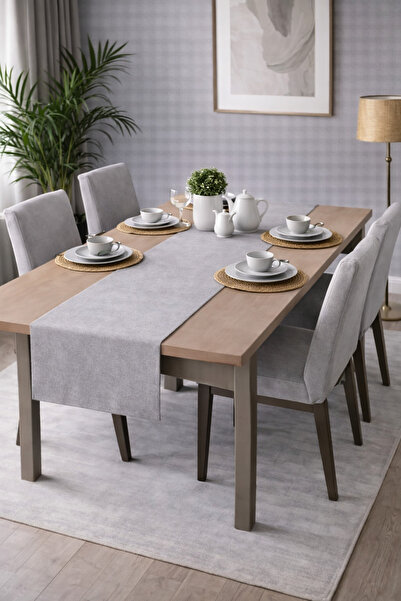 PerdeYap1980 Velvet Textured Gray Color Ada Series Runner 40 X 140 cm