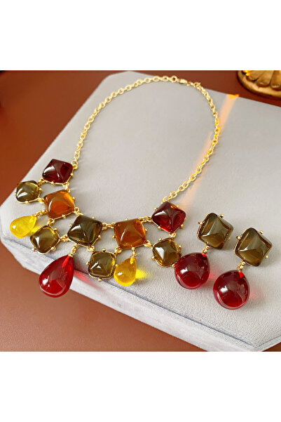 Choice 2 pcs set 1/2 Pcs Colorful Square Water Droplet Resin Pendant Necklace...