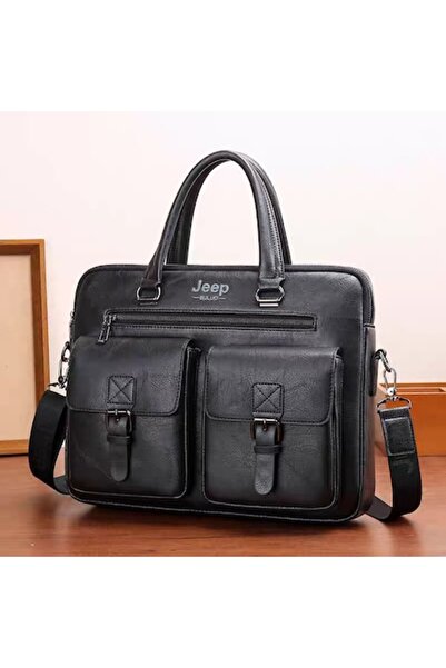 OEM Servietă din piele pentru bărbați, 38×28×7cm, neagră