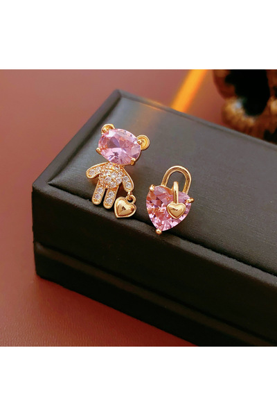 Choice أقراط HE10236-2 من الفضة عيار 925 مرصعة بالزركون على شكل دب، تصميم فاخ...