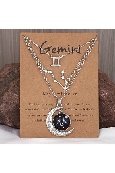 Choice طقم قلادة برج الجوزاء مكون من 3 قطع بتصميم زودياك ريترو مون جلو مع بطا...