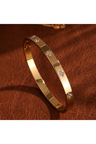 Choice سوار أنيق من الفولاذ المقاوم للصدأ بلون ذهبي، مزين بحجر الزركون بتصميم...