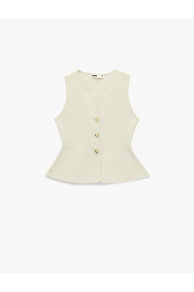 Koton Buttoned Round Neck Peplum Cut Knitwear Vest